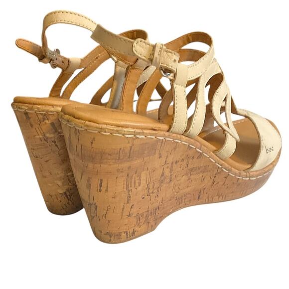 BOC Born Concept Sandals Womens Slingback Cork Wedge Beige Leather Strappy 10M - Picture 3 of 11